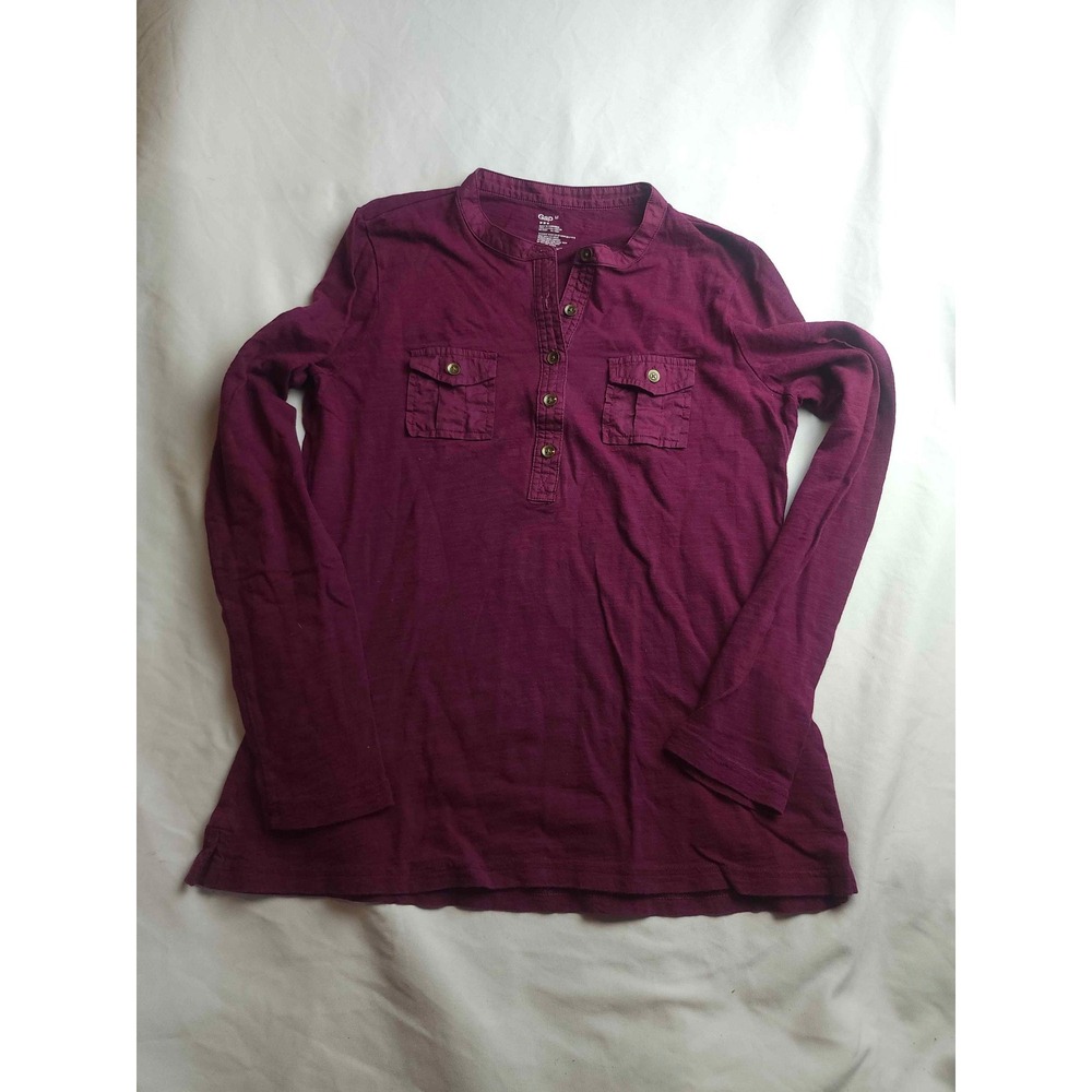 Gap Womens Plum Purple Cotton Slub Long Sleeve Henley Shirt Band Collar Size M‎